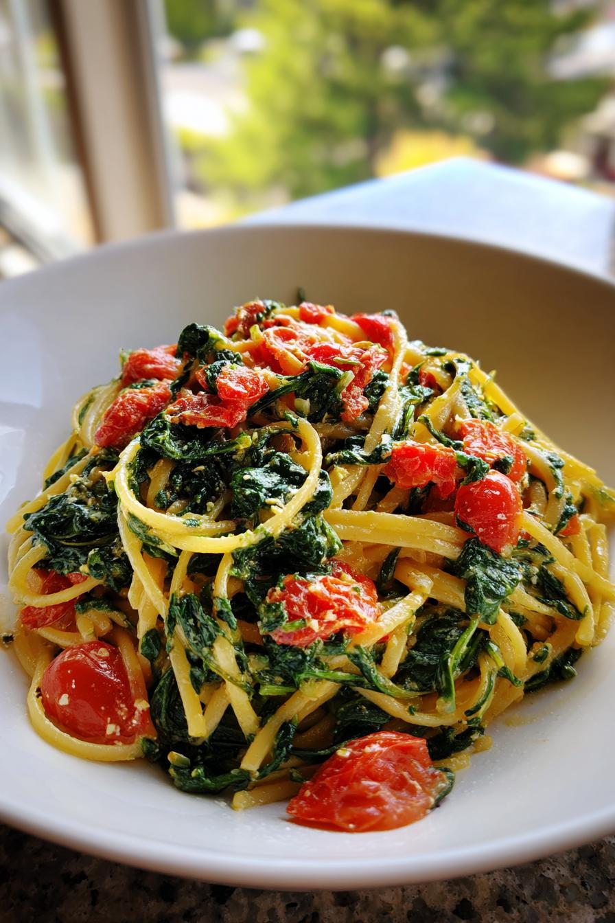 Lebendige Spinat-Tomaten-Pasta für Pasta-Liebhaber - detail 1