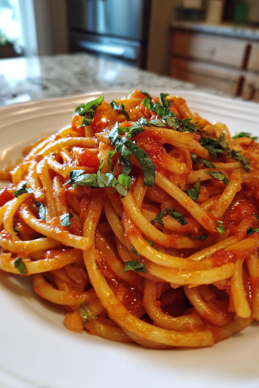 Vegane Tomaten-Basilikum-Pasta - detail 1