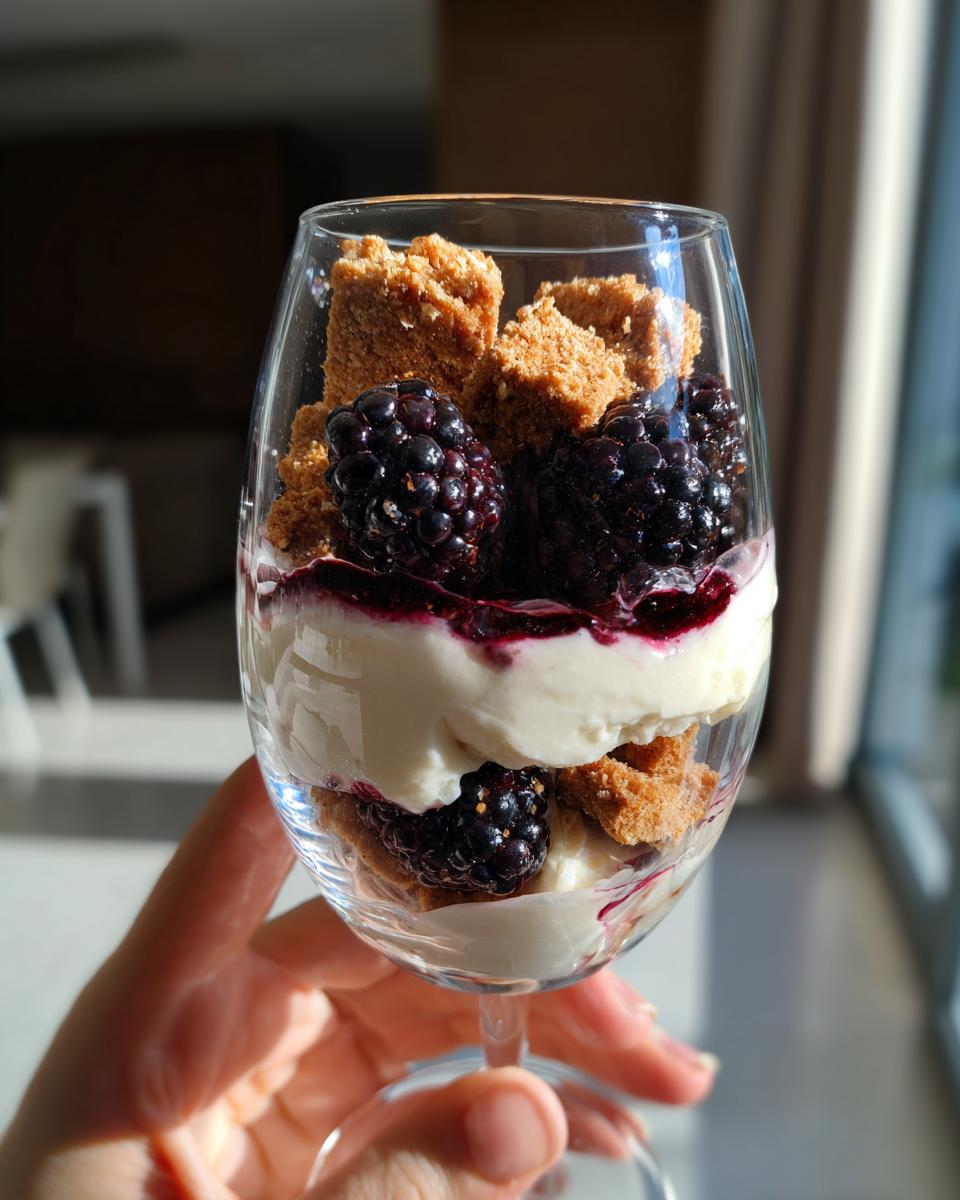 Cremiges Dessert im Glas mit Mascarpone & Brombeeren - detail 3