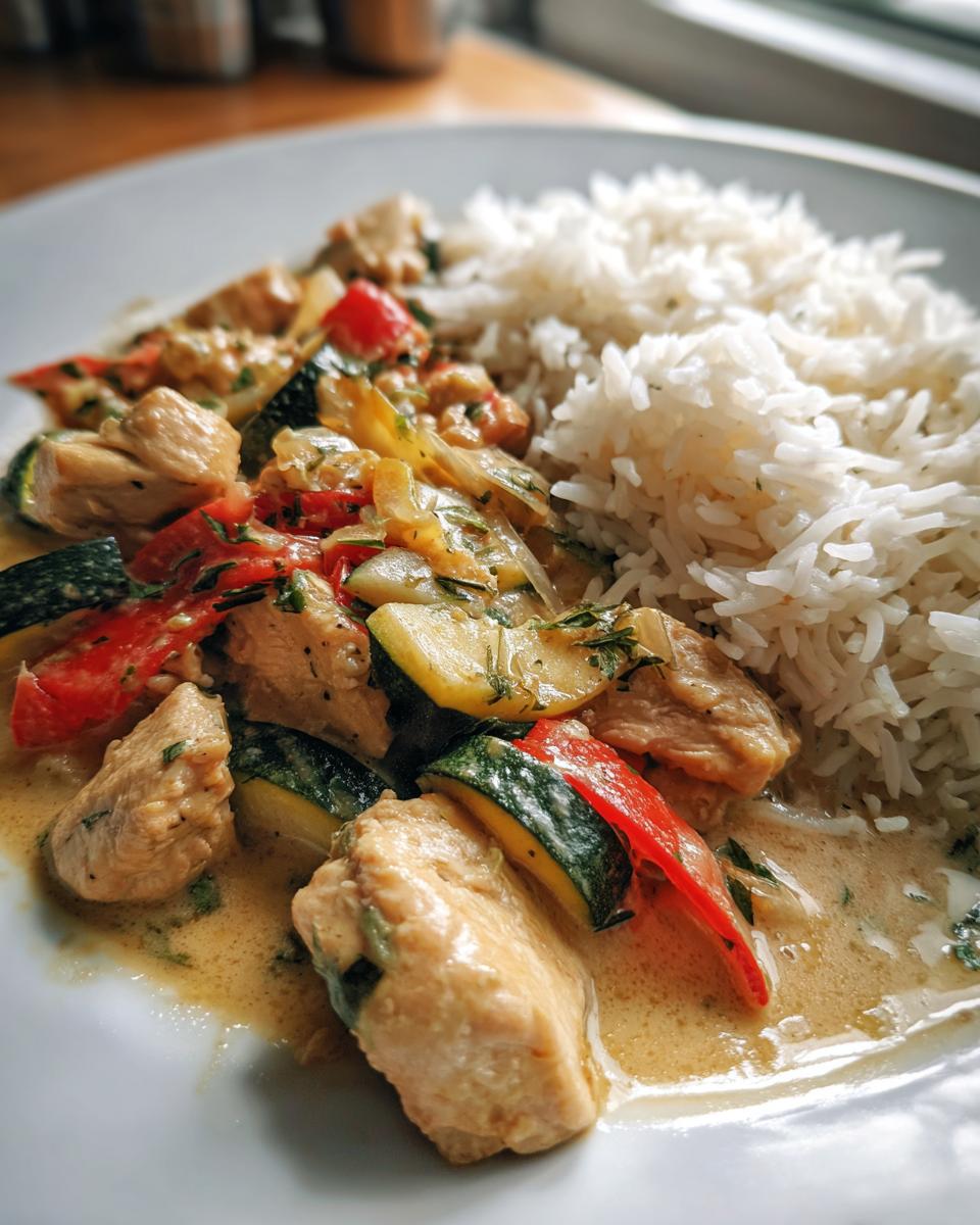 Cremiges Paprika-Zucchini-Hähnchen mit Jasminreis - detail 1