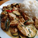 Cremiges Paprika-Zucchini-Hähnchen mit Jasminreis