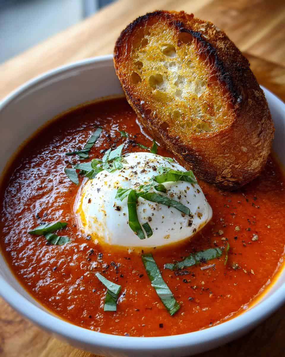 Ofengeröstete Tomatensuppe mit Burrata und Knoblauchbrot - detail 2