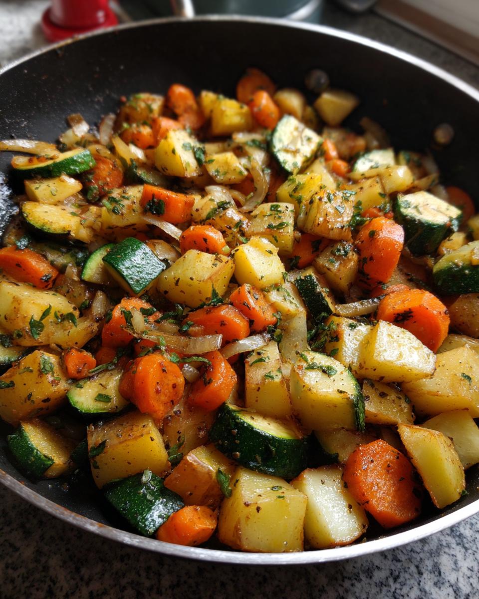 Schnelle Gemüsepfanne mit Kartoffeln, Karotten & Zucchini - detail 2