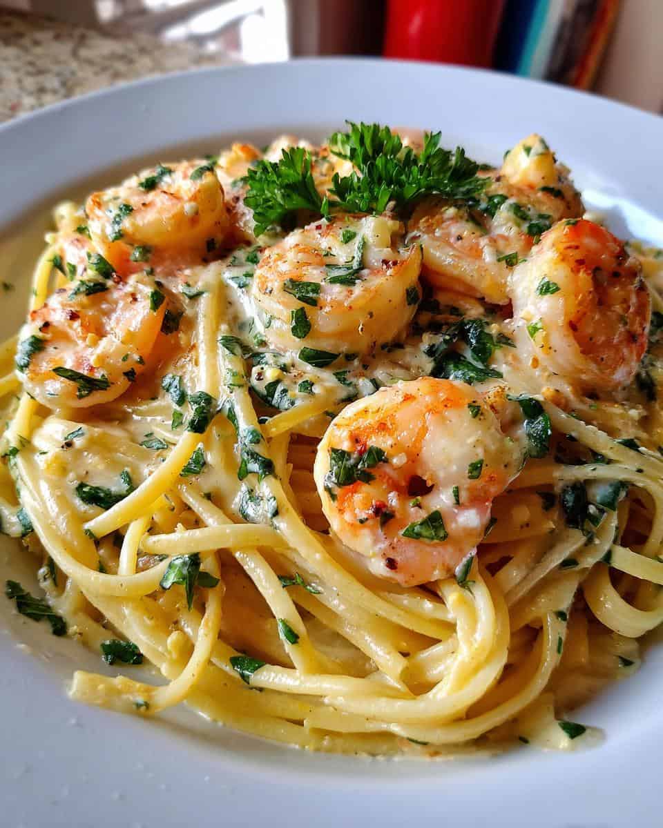 Spaghetti mit Garnelen in Knoblauch-Sahnesauce - detail 3