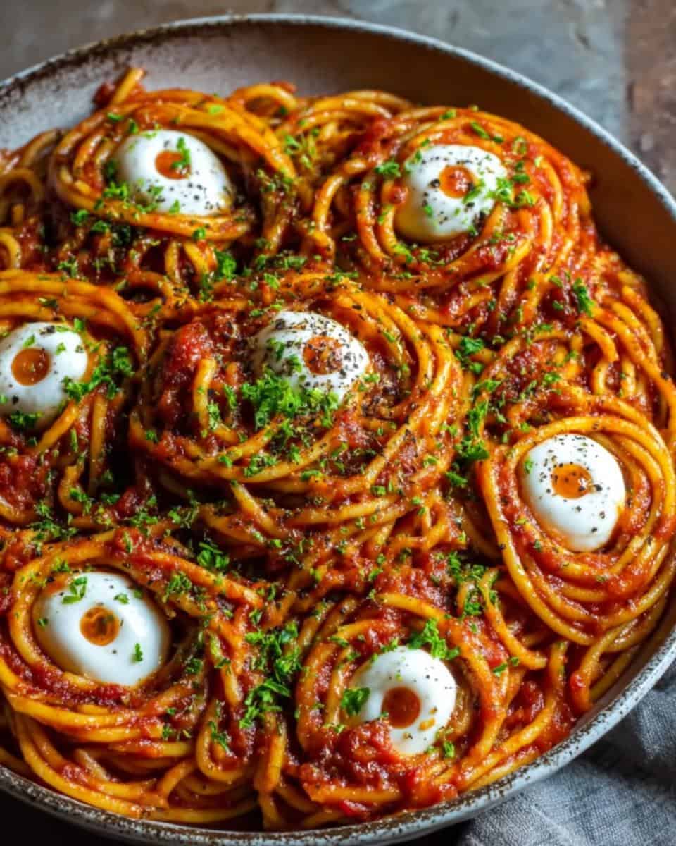 Blutige Spaghetti mit Mozzarella Augen - detail 1