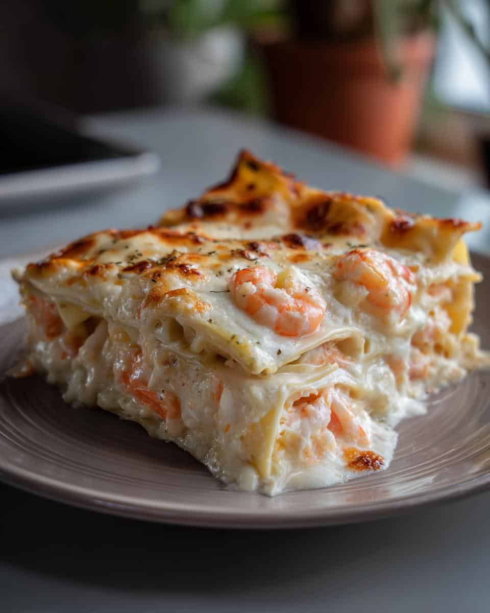 Garnelen-Lasagne mit weißer Sauce & Käse - detail 1