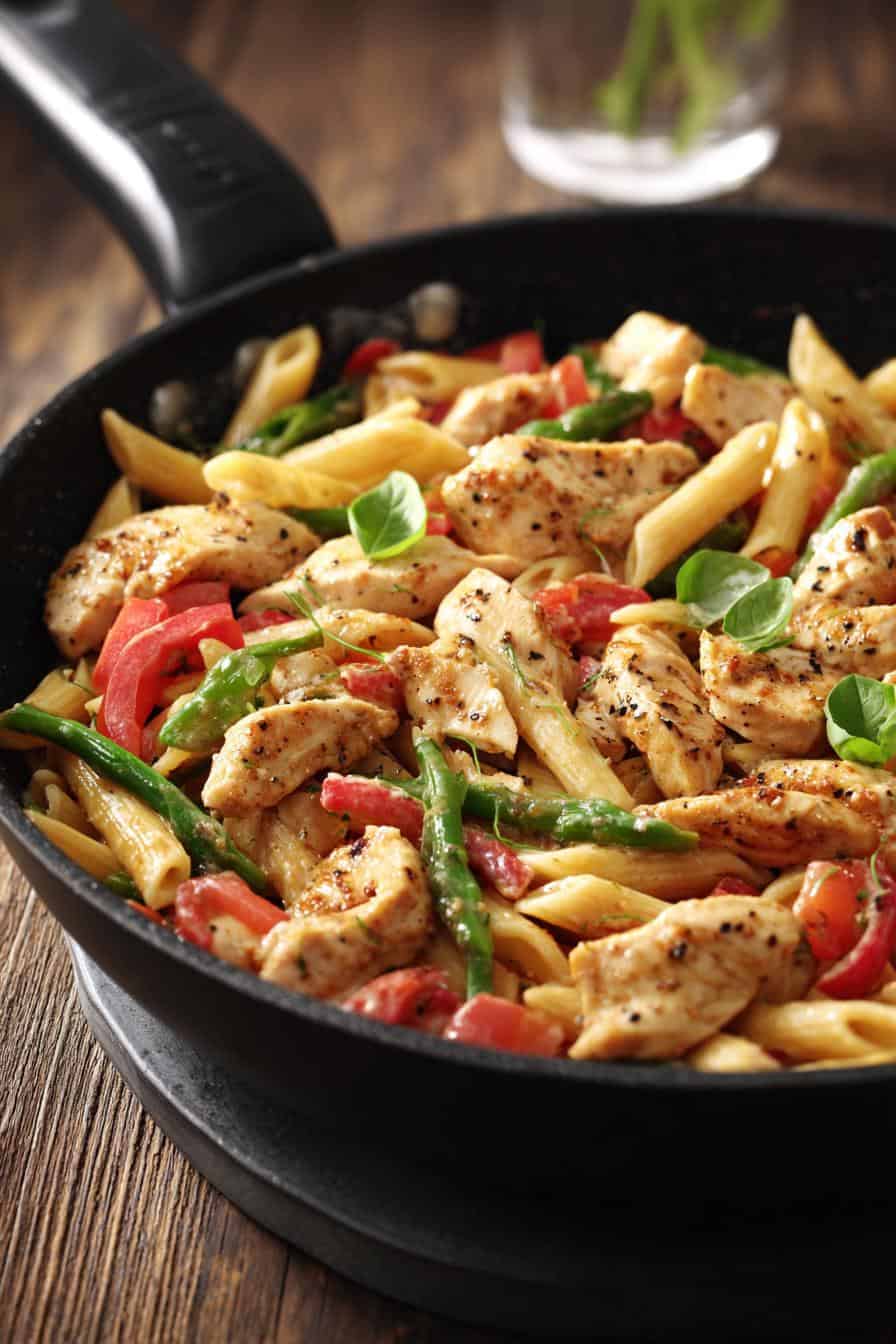 Hähnchen Pasta Pfanne: 30 Min. Rezept besiegt Hunger!