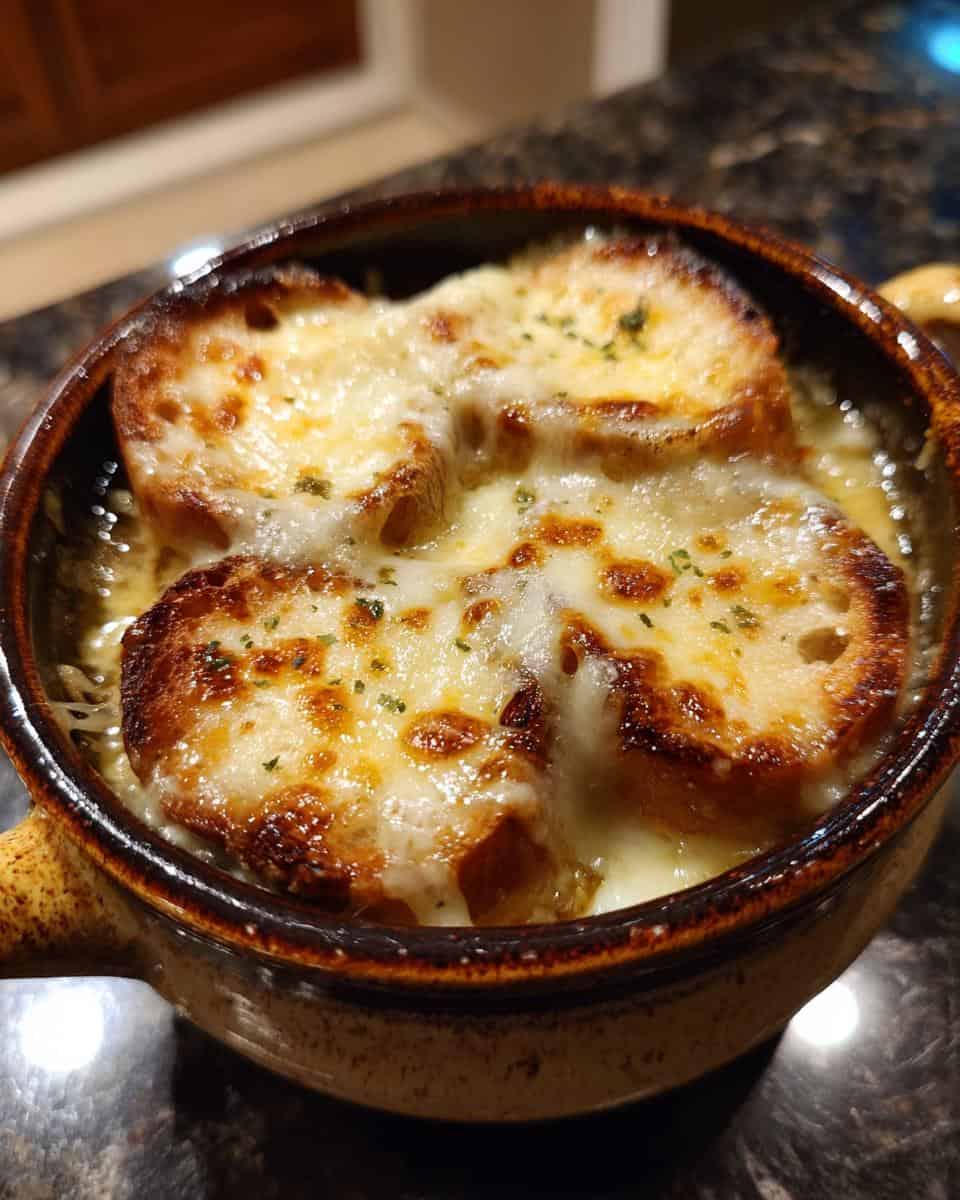 Klassische Französische Zwiebelsuppe mit Käsekruste - detail 1