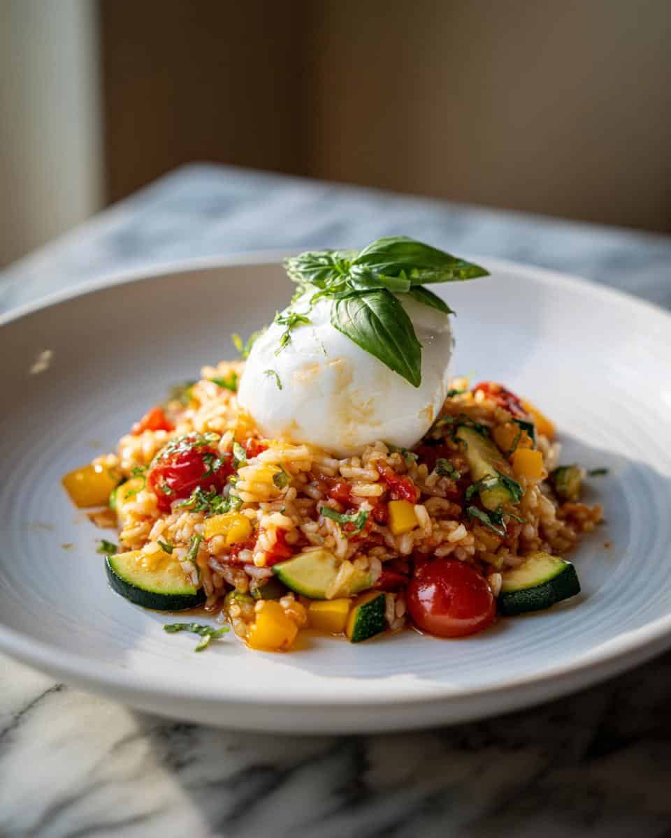 Mediterrane Reispfanne mit Burrata - detail 1