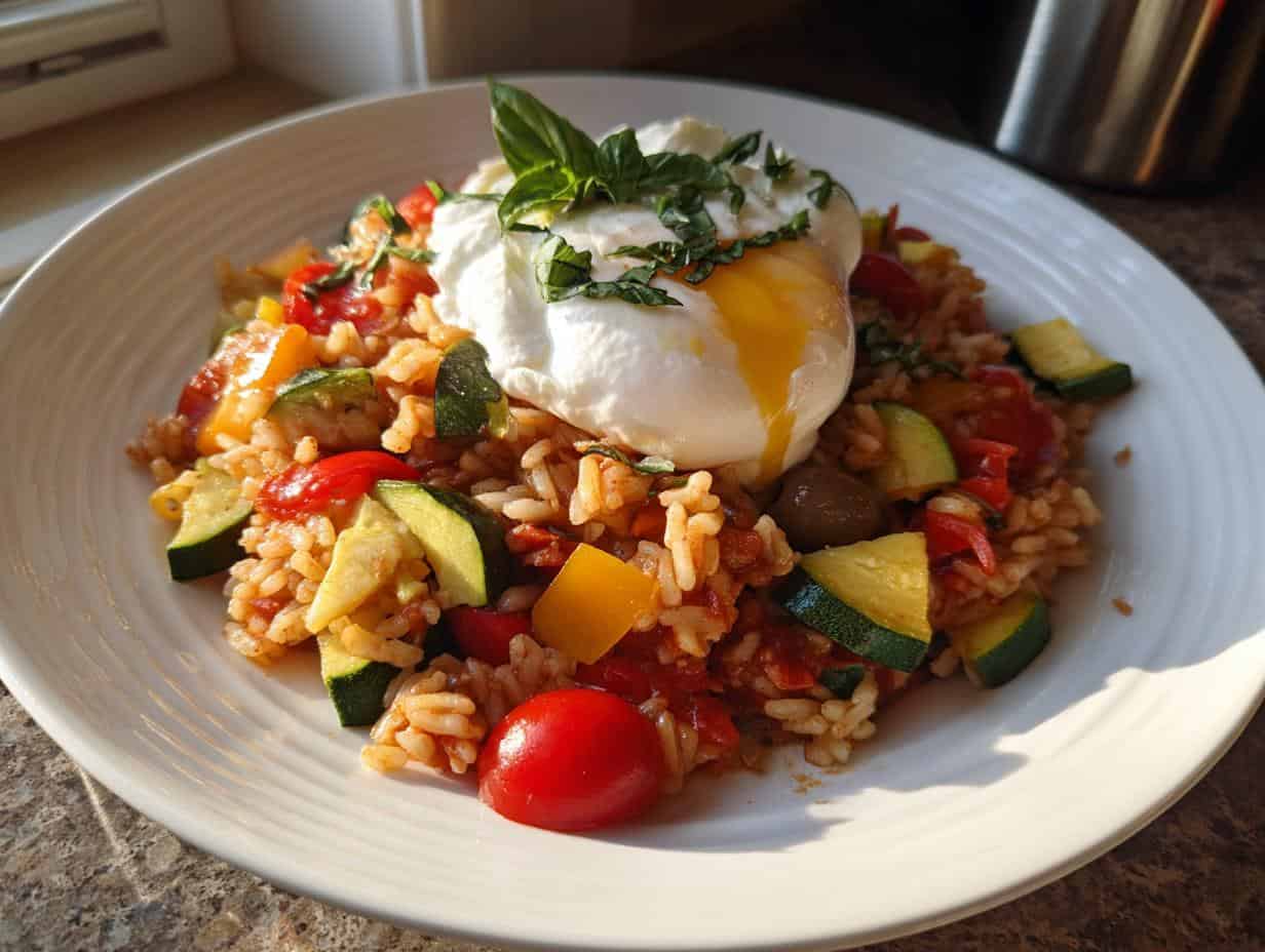 Vergiss schlechte Laune: Ultimative Mediterrane Reispfanne mit Burrata