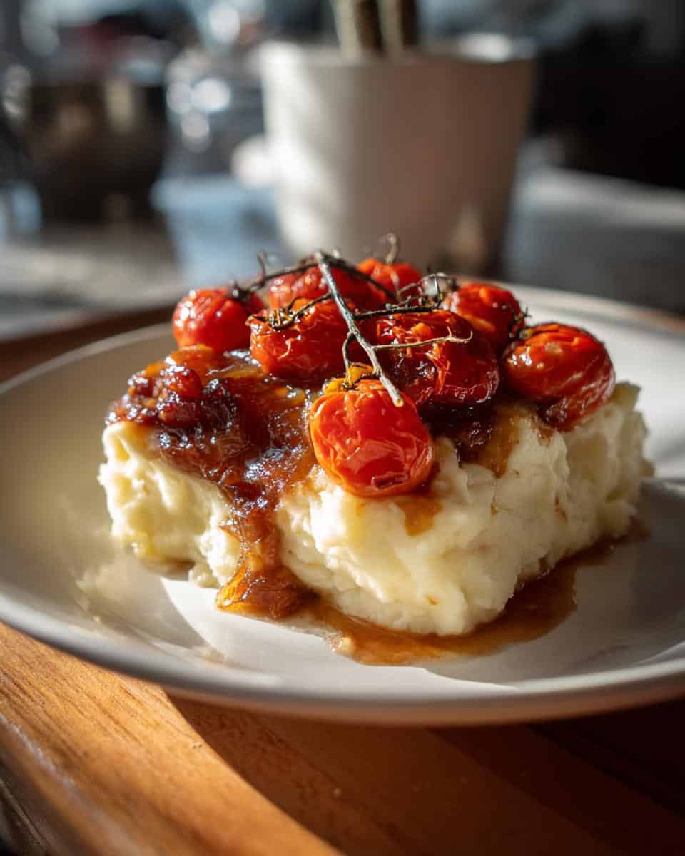 Perfekte Karamellzwiebeln auf Cremigem Püree & Süßen Ofentomaten - detail 3