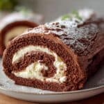 Perfekte Schokoladen-Biskuitrolle mit Doppelcreme