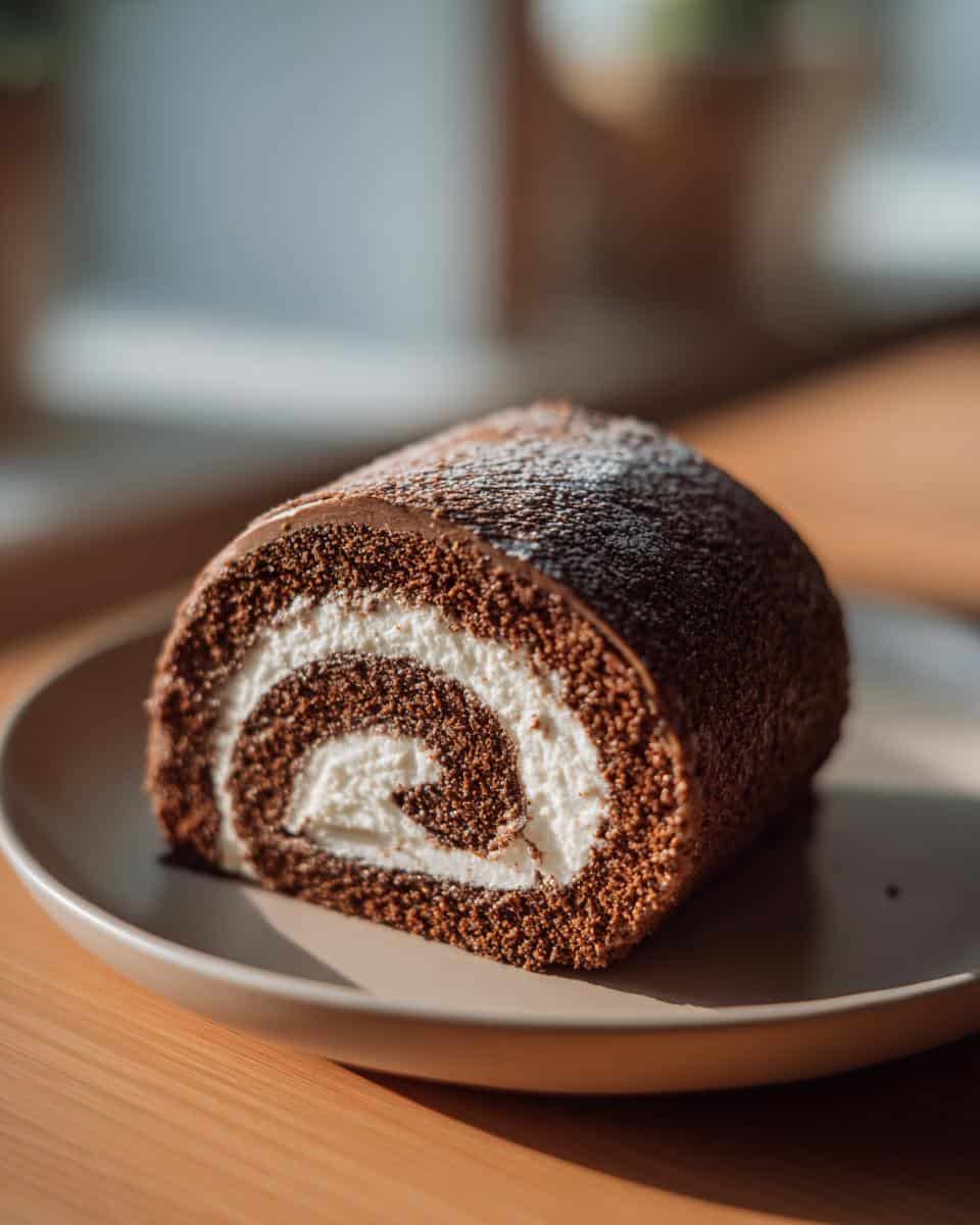Perfekte Schokoladen-Biskuitrolle mit Doppelcreme - detail 2