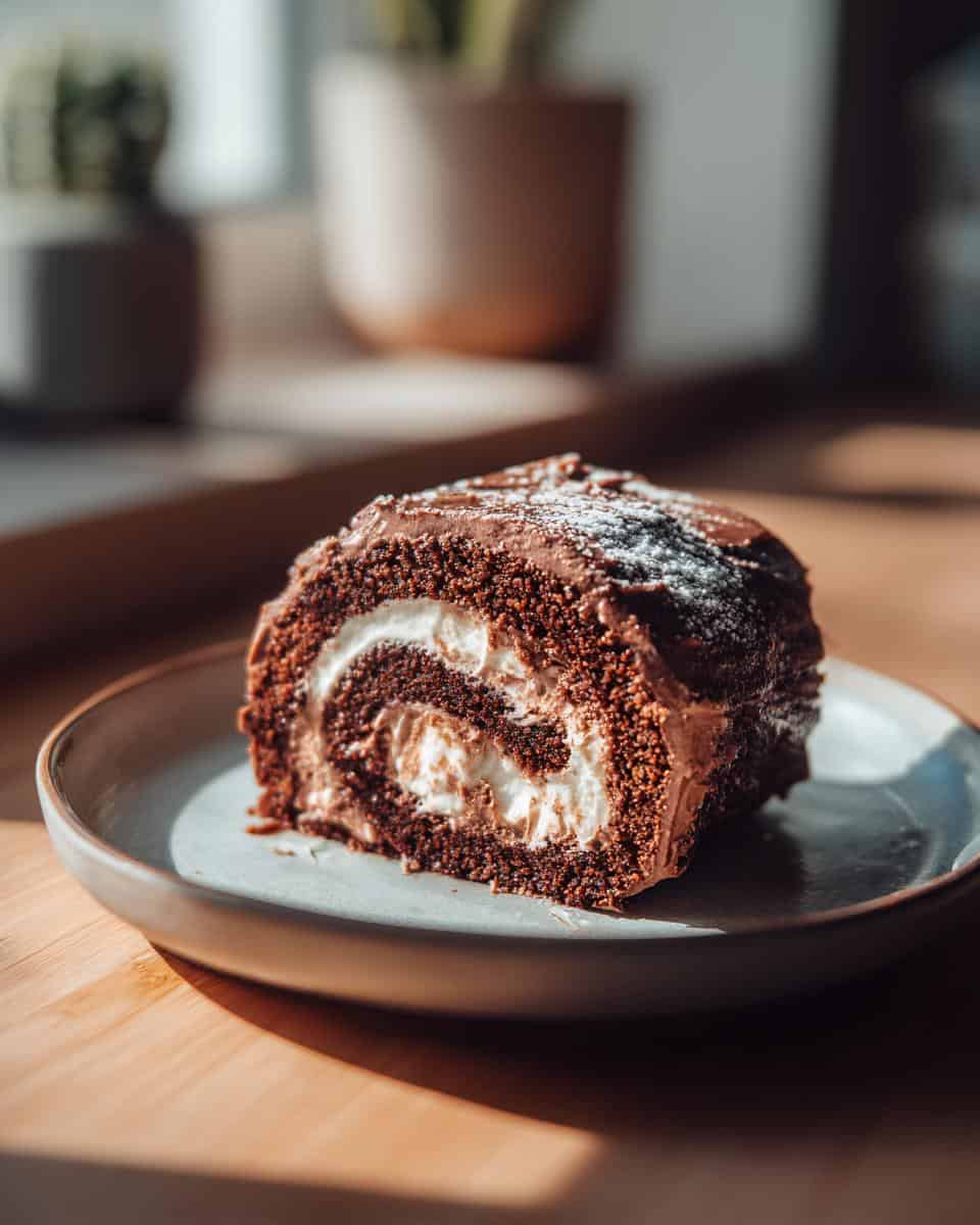 Perfekte Schokoladen-Biskuitrolle mit Doppelcreme - detail 3