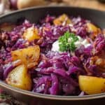 Rotkohl-Pfanne mit Kartoffeln