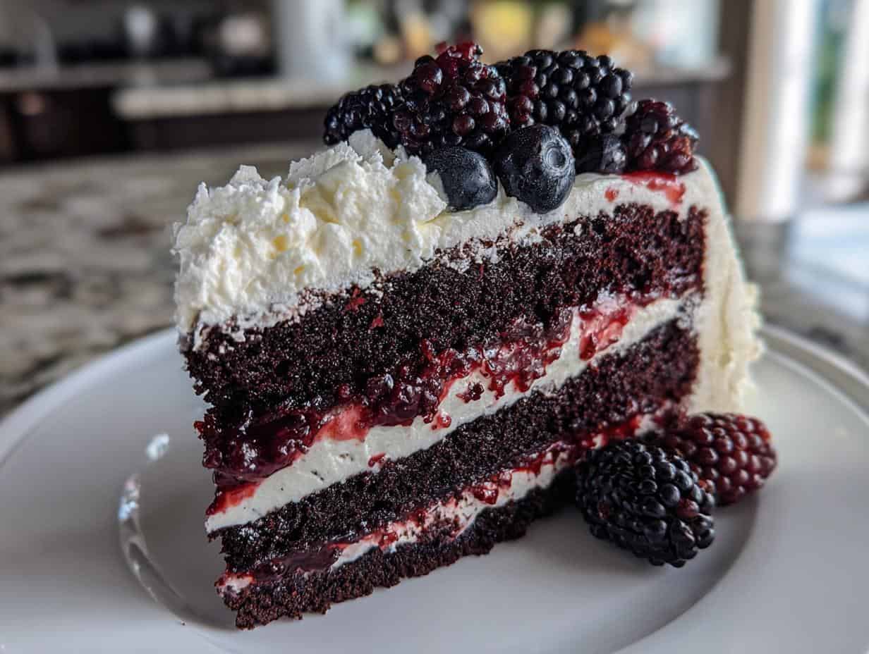 Verführerisch: Schwarzer Samt Kuchen mit Beeren Krönung