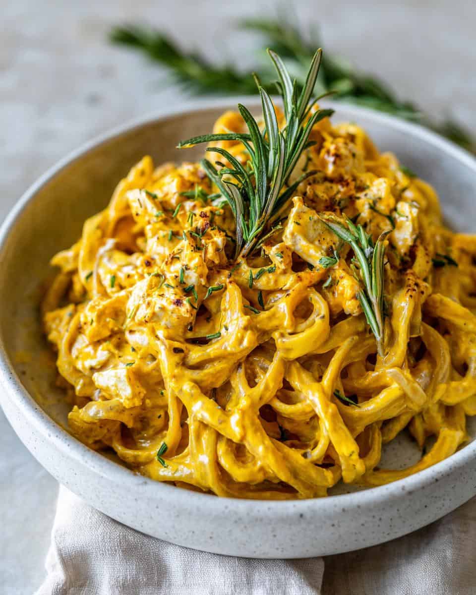 Cremige Kürbis Feta Pasta mit Rosmarin - detail 1