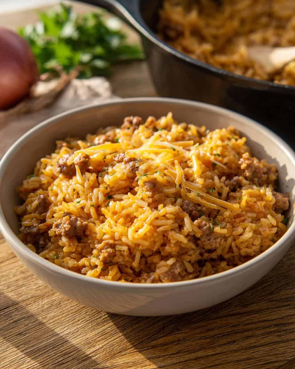 Cremiger One Pot Reis mit Hackfleisch und Käse - detail 1