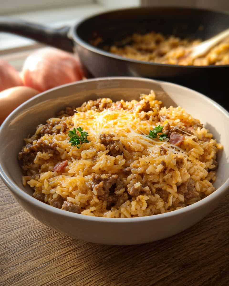 Cremiger One Pot Reis mit Hackfleisch und Käse - detail 2