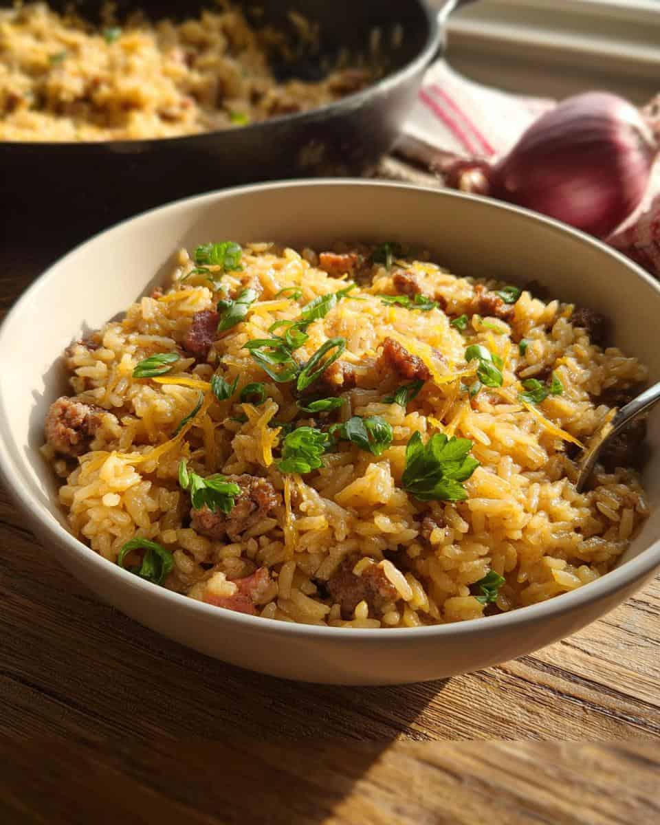 Cremiger One Pot Reis mit Hackfleisch und Käse - detail 3