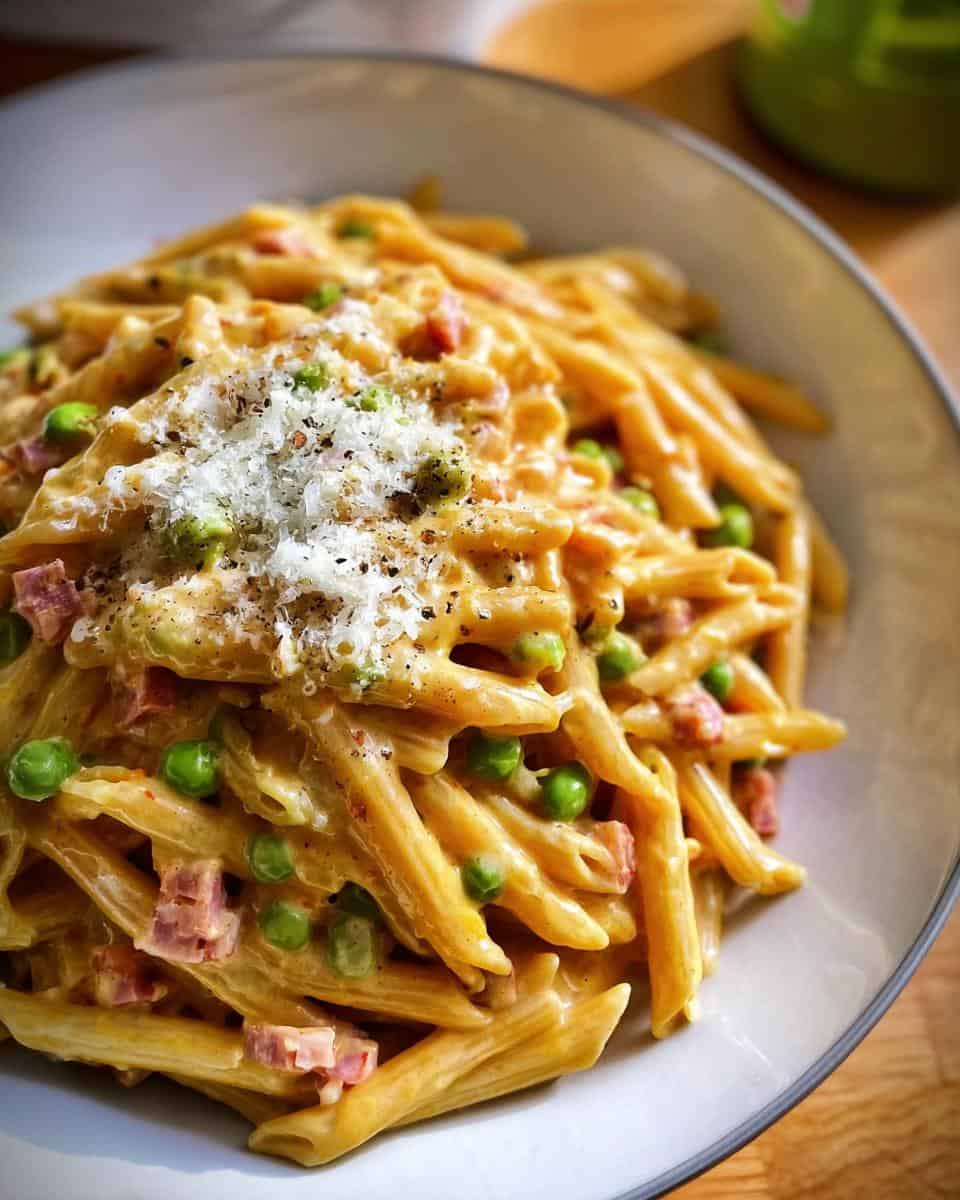 Nudeln mit Schinken-Erbsen-Sauce - detail 1