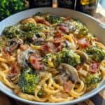 Pasta Pfanne mit Brokkoli Champignons und Speck