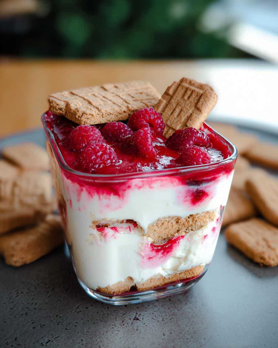 Spekulatius Dessert mit Himbeeren im Glas - detail 2