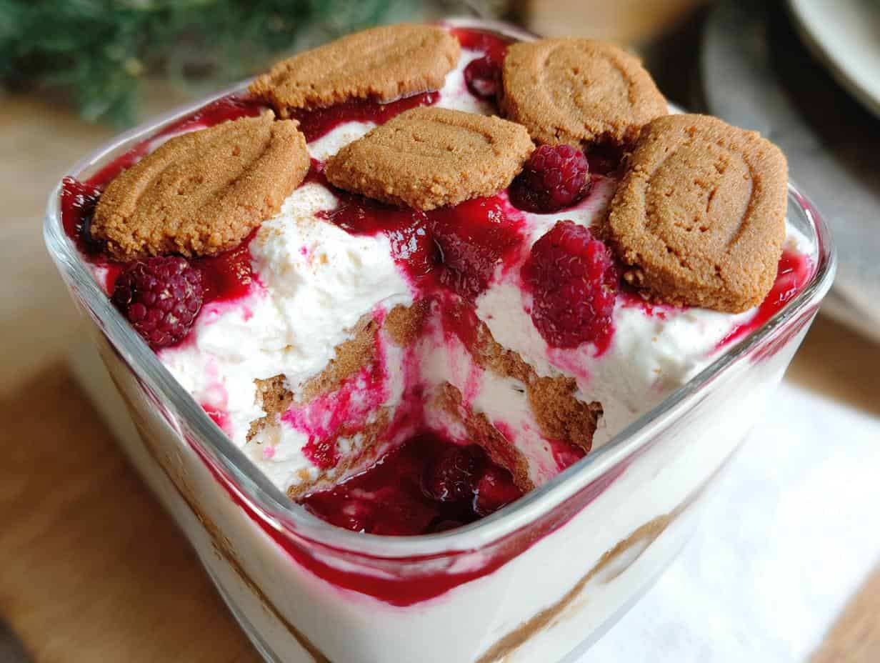 Spekulatius Dessert mit Himbeeren im Glas