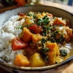 Veganes Kürbis-Curry mit Kokosmilch und Grünkohl