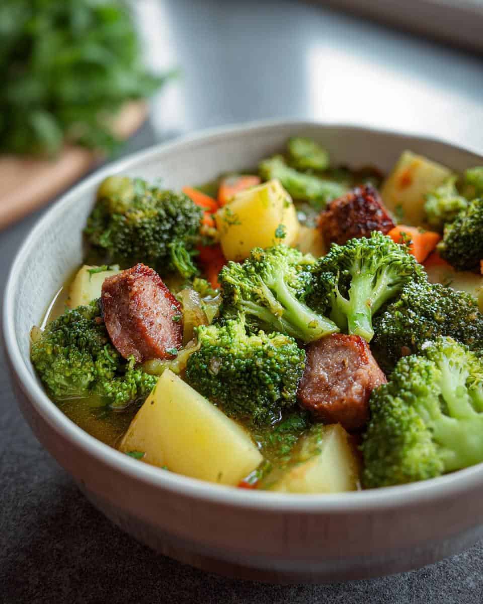 Brokkoli Eintopf mit Kartoffeln und Cabanossi - detail 3