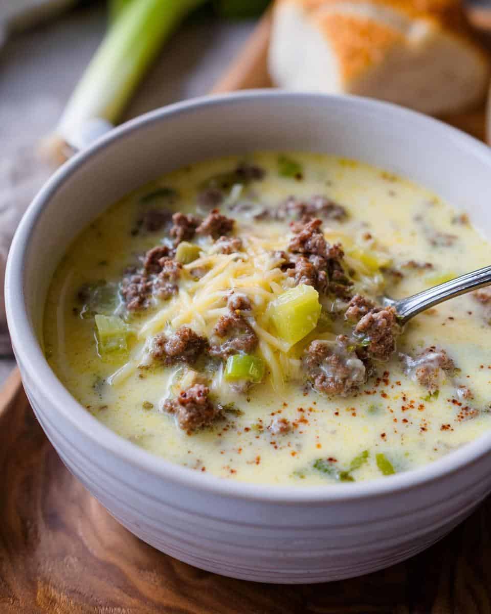 Cremige Käse-Lauch-Suppe mit Hackfleisch schnell und einfach - detail 2