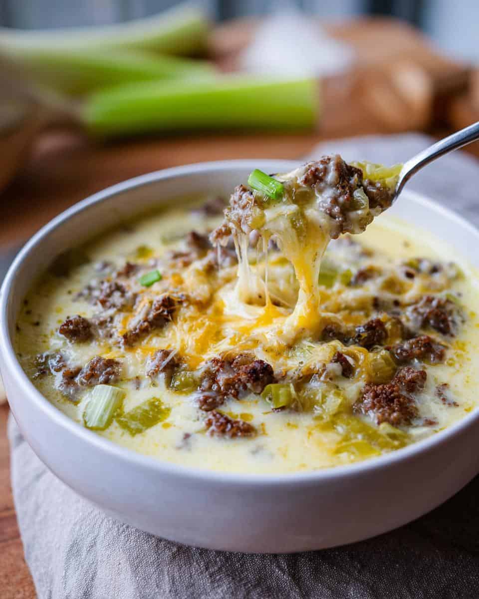 Cremige Käse-Lauch-Suppe mit Hackfleisch schnell und einfach - detail 3