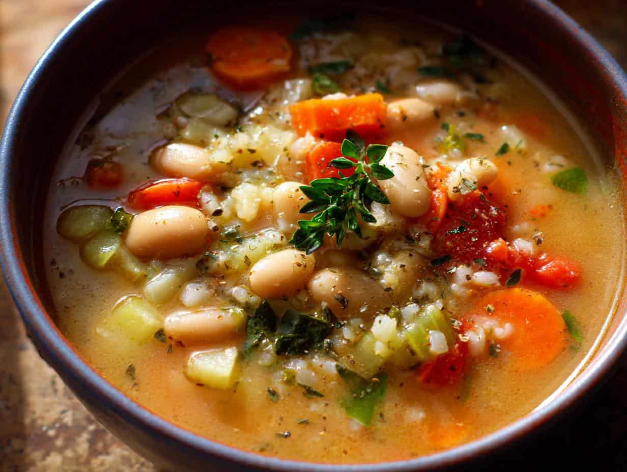 Einfache vegetarische Weiße-Bohnen-Suppe Rezept: Geniale 30 Min