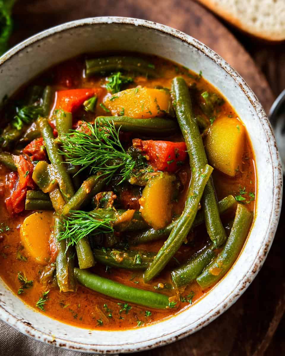 Einfacher vegetarischer grüner Bohneneintopf - detail 1