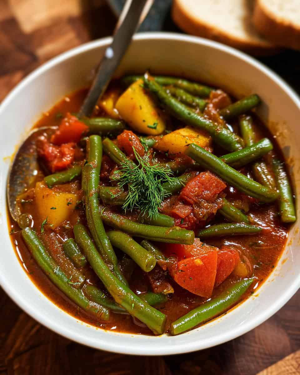 Einfacher vegetarischer grüner Bohneneintopf - detail 2