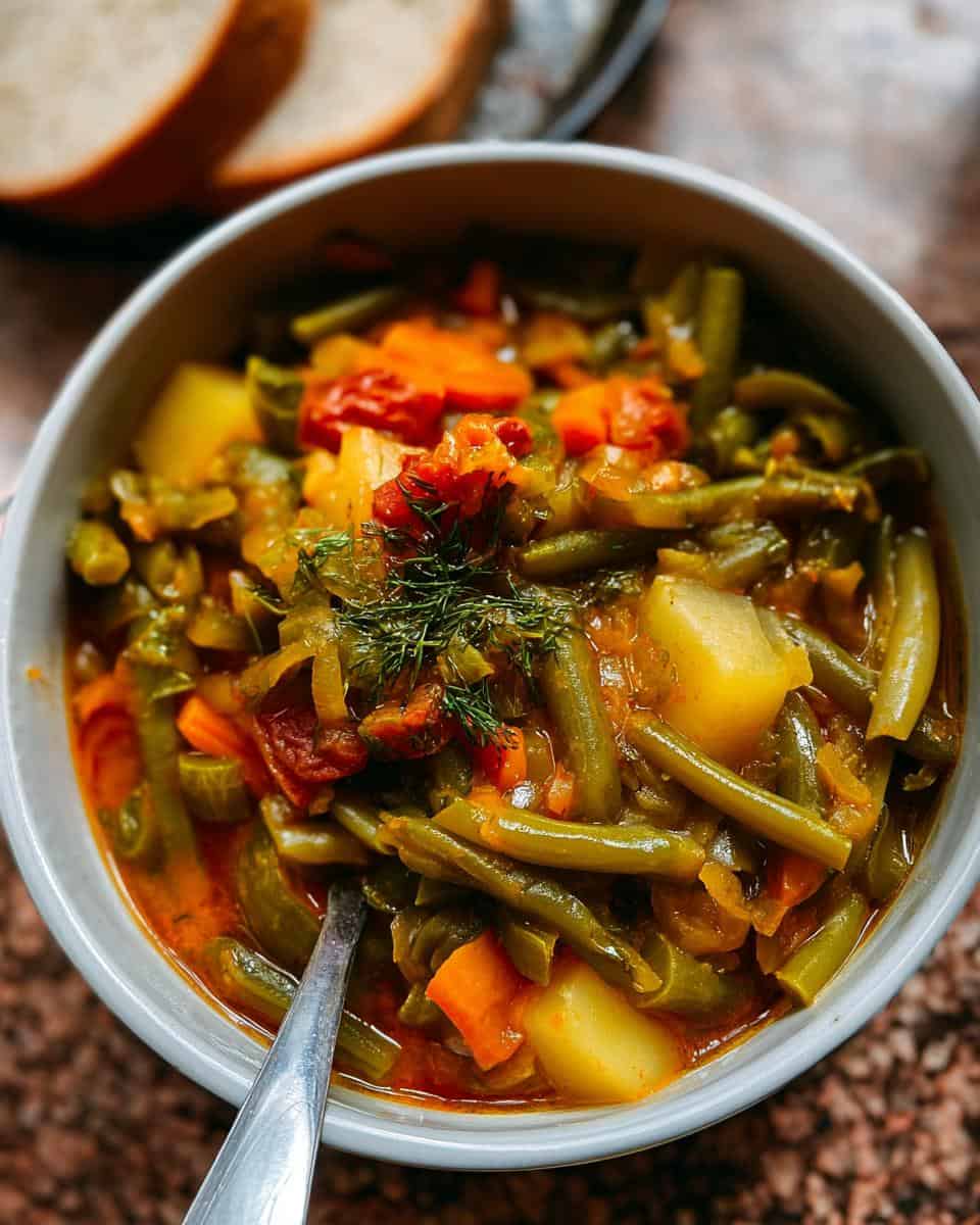 Einfacher vegetarischer grüner Bohneneintopf - detail 3