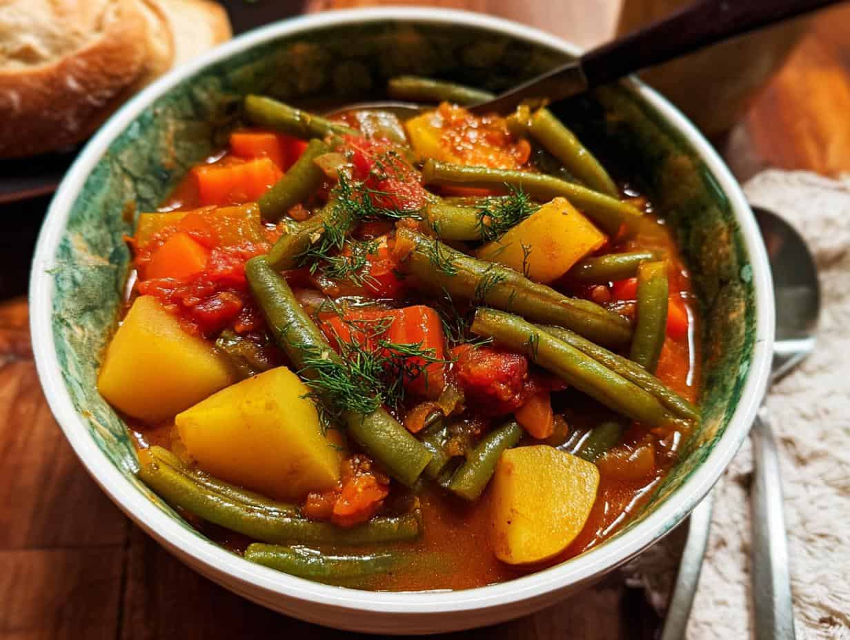 Einfacher vegetarischer grüner Bohneneintopf: Genial Lecker