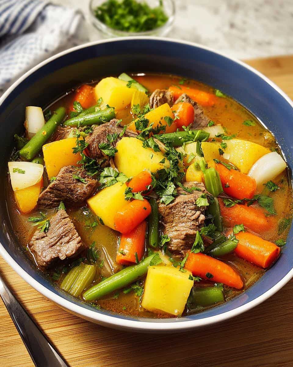 Herzhafter Rindfleischeintopf mit Wurzelgemüse und Petersilie - detail 1