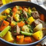 Herzhafter Rindfleischeintopf mit Wurzelgemüse und Petersilie