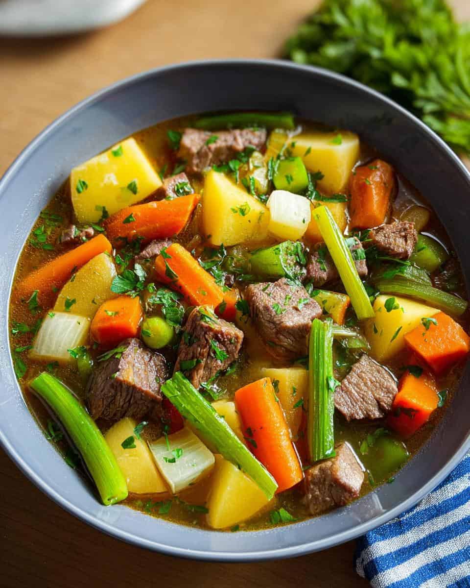 Herzhafter Rindfleischeintopf mit Wurzelgemüse und Petersilie - detail 2