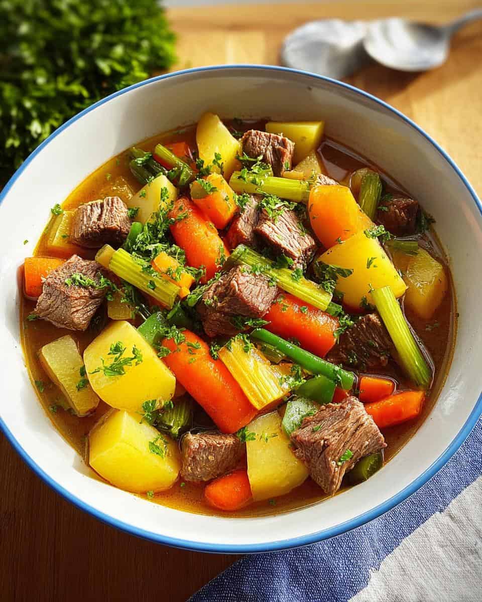 Herzhafter Rindfleischeintopf mit Wurzelgemüse und Petersilie - detail 3