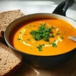 Klassische Kürbissuppe mit Vollkornbrot
