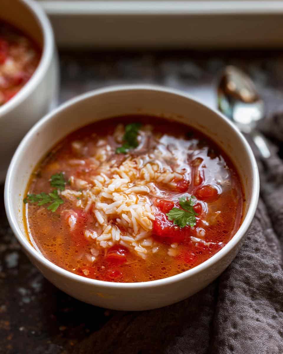 Schnelle Tomatensuppe mit Reis und Dosentomaten - detail 1