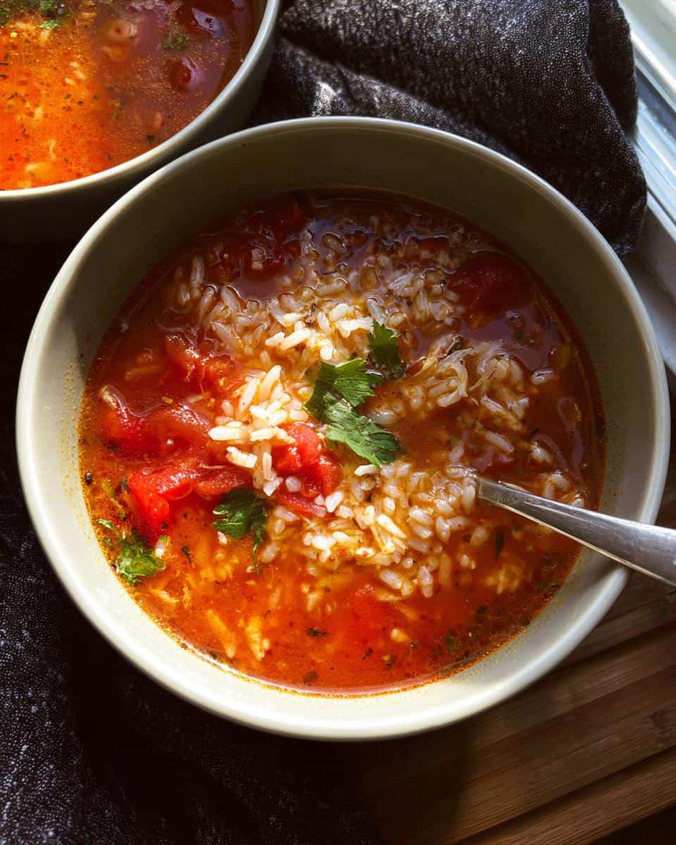Schnelle Tomatensuppe mit Reis und Dosentomaten - detail 2