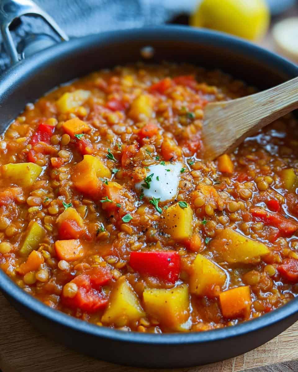 Vegetarischer Bauerntopf mit Linsen und Paprika - detail 1