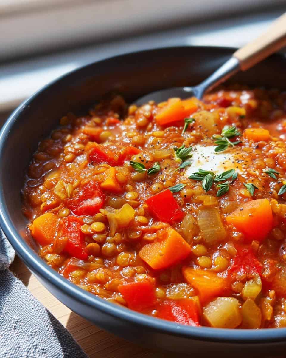 Vegetarischer Bauerntopf mit Linsen und Paprika - detail 2