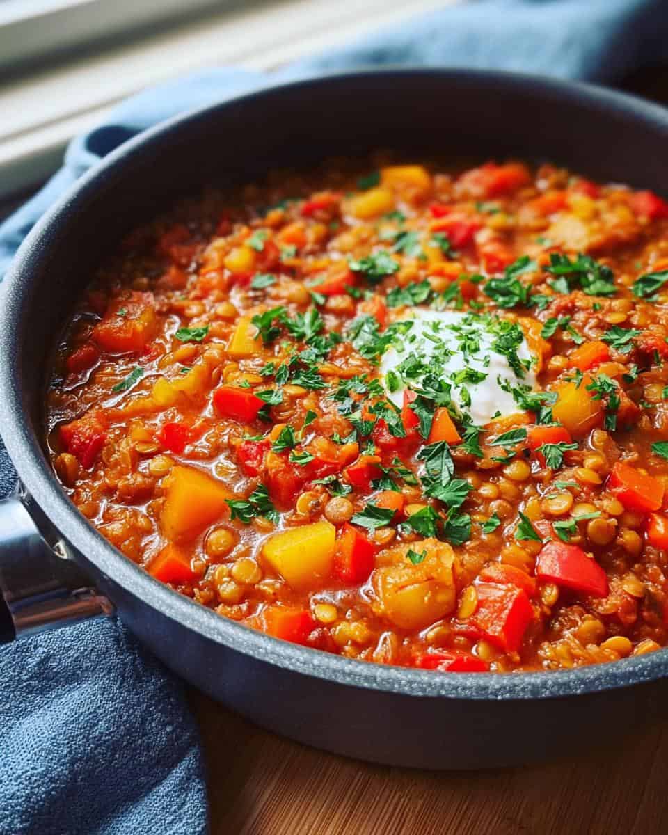 Vegetarischer Bauerntopf mit Linsen und Paprika - detail 3
