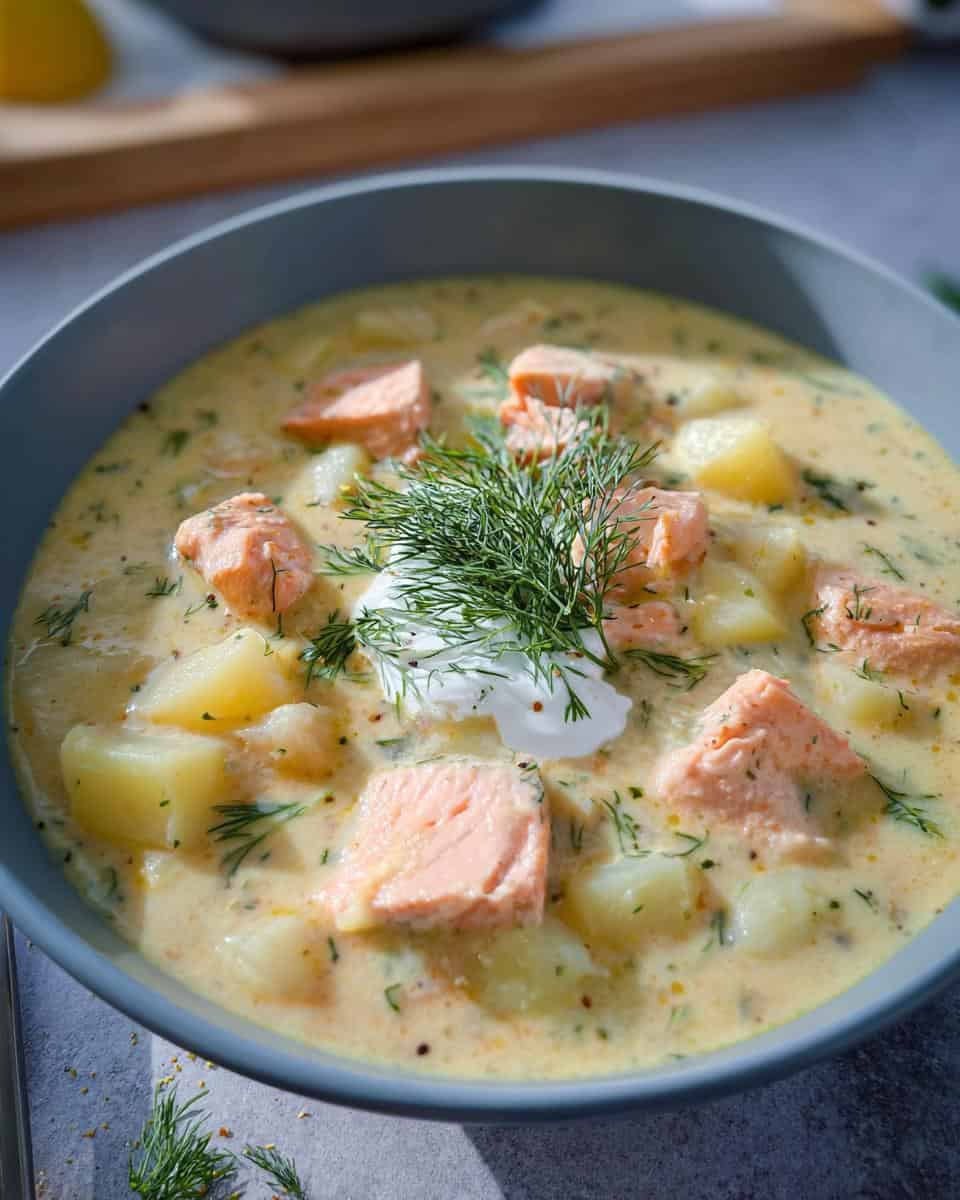 kartoffelsuppe mit lachs und meerrettich - detail 1