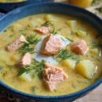 kartoffelsuppe mit lachs und meerrettich