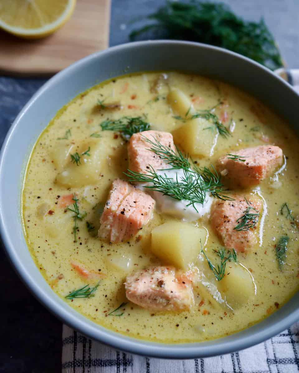 kartoffelsuppe mit lachs und meerrettich - detail 2